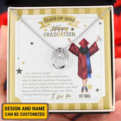 Personalized Happy Graduation Message Card Jewelry - Class Of 2022 Gift - Graduation Gifts Masters Pendant Necklace for Daughter Son Niece