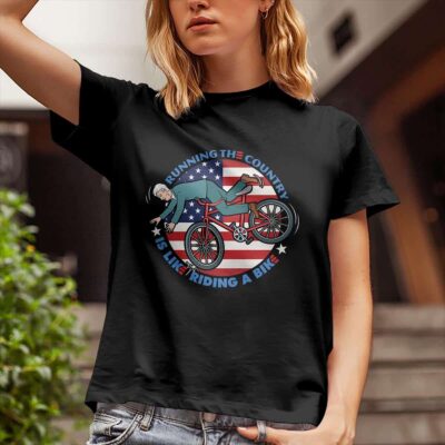 Alternative view of Running the Country Is Like Riding a Bike Funny Biden T-Shirt, Biden Bike Bicycle Shirt