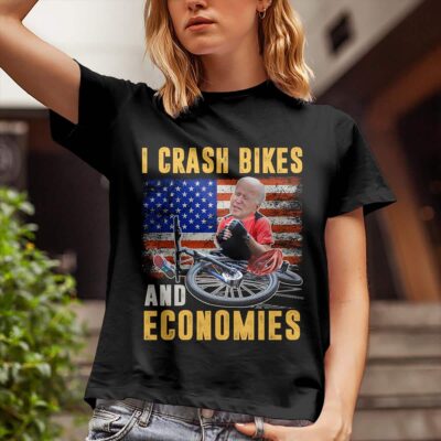 Alternative view of I Crash Bikes And Economies Funny Biden T-Shirt, Biden Bike Bicycle Shirt