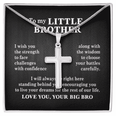 To My Little Brother I Wish You The Strength To Face Challenges With Confidence Artisan Crafted Cross Necklace