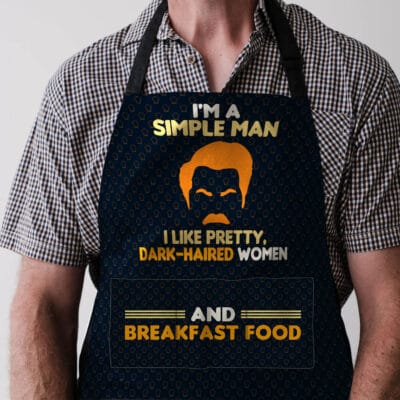 Alternative view of I'm A Simple Man I Like Pretty Dark-Haired Women And Breakfast Food Funny Cooking Apron With 3 Pockets