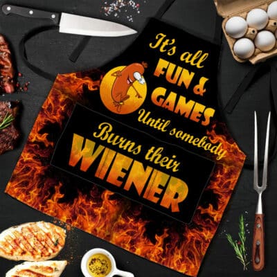 Alternative view of Aprons For Dad Somebody Burns Their Wiener Funny Cooking Apron With Three Pockets - Adjustable Neck Strap