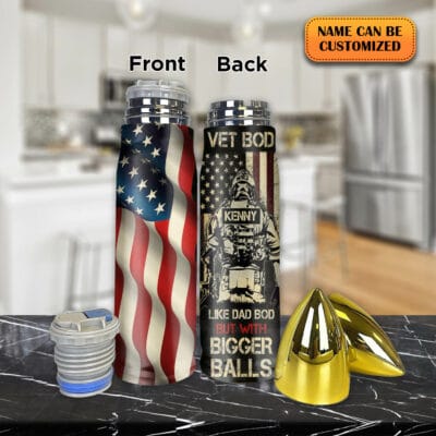 Alternative view of Personalized Vet Bod Like Dad Bod But With Bigger Balls Dad Veteran Bullet Shape Insulated Tumbler With Lid