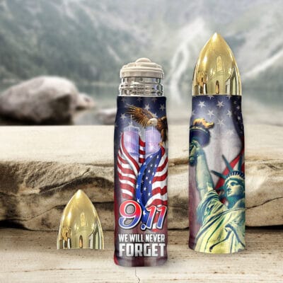 Alternative view of We Will Never Forget 911 Bullet Shape Insulated Tumbler With Lid - American Flag Vacuum Insulated Travel Coffee Mug