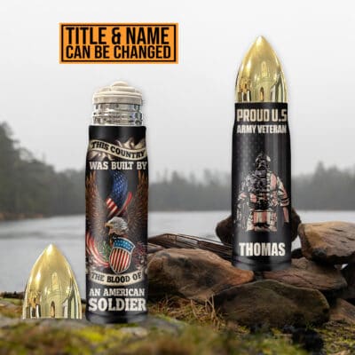 Alternative view of Custom This Country Was Built With The Blood Of An American Soldier Bullet Shape Insulated Tumbler With Lid
