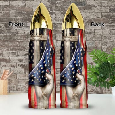 American Flag Christ Bullet Shape Insulated Tumbler With Lid - America Faith In God Vacuum Insulated Travel Coffee Mug