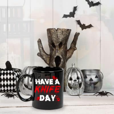 Alternative view of Have a Knife Day Halloween Horror Movie Coffee Mug - Halloween Travel Mug Cup - Gifts for Halloween