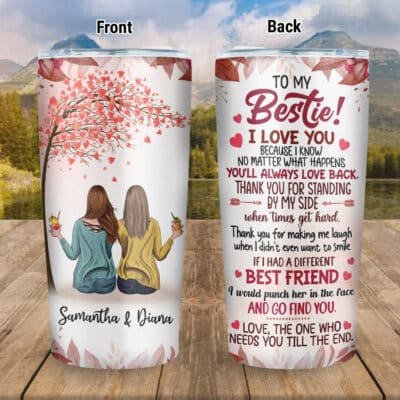 Personalized Best Friend Bestie Birthday Gifts Floral Stainless Steel Insulated Tumbler Cup with Lid, Besties Mug - Gifts for Best Friends
