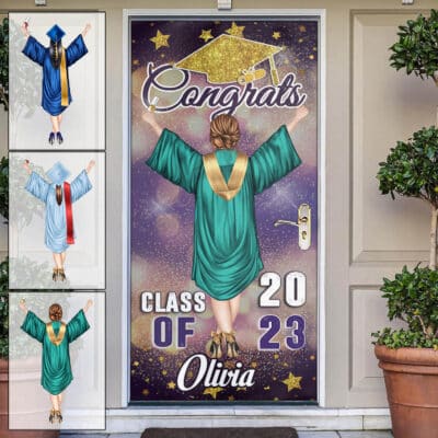 Personalized Character Graduation Gifts Class Of 2023 Door Cover - Graduation 2023 Party Decorations Front Door Porch Sign Backdrop