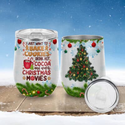 Alternative view of I Just Want To Bake Cookies Drink Hot Cocoa and Watch Christmas Movies Insulated Tumbler with Lid - Funny Christmas Movie Mugs Cup