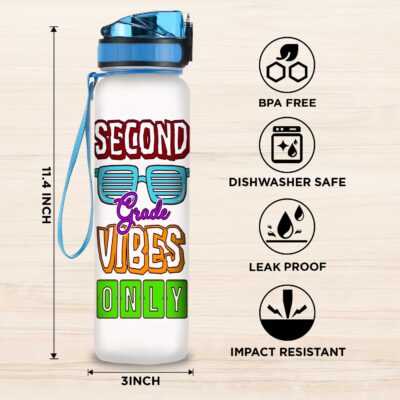 Alternative view of Second Grade Vibes Only Back To School Motivational School Sports Water Tracker Bottle with Time Marker - 2nd Grade Water Bottle