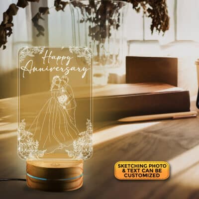 Alternative view of Personalized Drawing Couple Family Photo Night-Light - Customize Anniversary Wedding Image LED Light