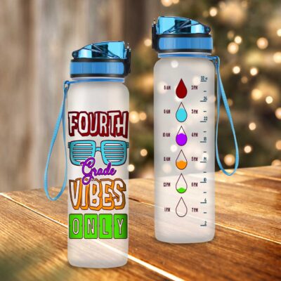 Alternative view of Fourth Grade Vibes Only Back To School Motivational School Sports Water Tracker Bottle with Time Marker - 4th Grade Water Bottle
