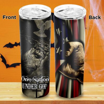 One Nation Under God Patriotic Skinny Tumbler, Straight Vacuum Insulated Tumbler Cup Water Bottle Coffee Mug
