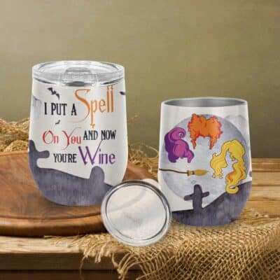 Alternative view of I Put A Spell On You And Now You're Wine Funny Hocus Three Witches Pocus Vacuum Insulated Cup - Wine Tumbler with Lid
