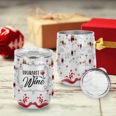 Alternative view of Breakfast Wine Funny Wine Lover Gift Vacuum Insulated Cup - Wine Tumbler with Lid - Mom Wine Gift Cup