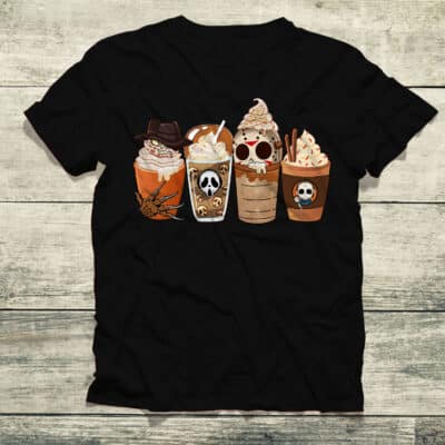 Alternative view of Halloween Horror Character Cups Falls T-Shirt - Halloween Coffee Shirt Gifts