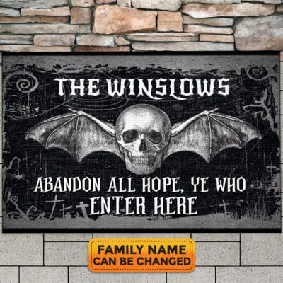 Personalized Abandon All Hope Ye Who Enter Here Skull Halloween House Doormat - Outdoor Indoor Doormat