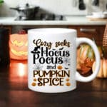 Cozy Socks Hocus Pocus and Pumpkin Spice Mug - Halloween Witch Cosy Coffee Mugs Cup