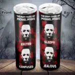 Many Faces of Michael Myers Horror Movies Character Insulated Skinny Tumbler Cup with Lid - Halloween Vacuum Insulated Travel Coffee Mug