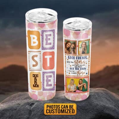 Alternative view of Personalized Photo Bestie Skinny Tumbler Gifts for Her - Good Friends are Like Stars Stainless Steel Insulated Tumbler with Lid - Bestie Coffee Mug