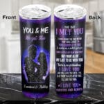 Personalized Star Map The Day I Met You I Love You Insulated Skinny Tumbler with Lid - Couple Love Double Wall Vacuum Travel Coffee Mug