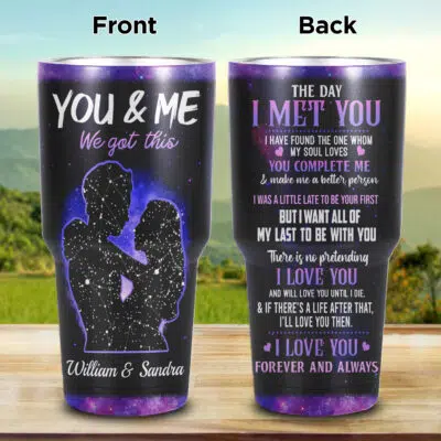 Personalized Star Map The Day I Met You I Love You Insulated Tumbler Cup with Lid - Couple Love Double Wall Vacuum Sporty Travel Coffee Mug