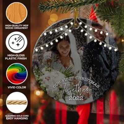 Alternative view of Personalized Photo Our First Christmas Together 2022 Circle Ornament - Custom Your Photo Love Wedding Gift - Anniversary Gift