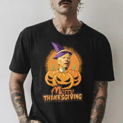 Alternative view of Merry Thanksgiving Funny Biden Confused T-Shirt - Funny Biden Halloween Shirt