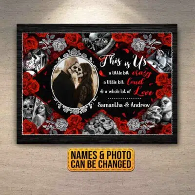 Custom Photo Halloween Couple Framed Canvas - This Is Us A Little Bit Crazy Unframed Poster - Halloween Couple Decor