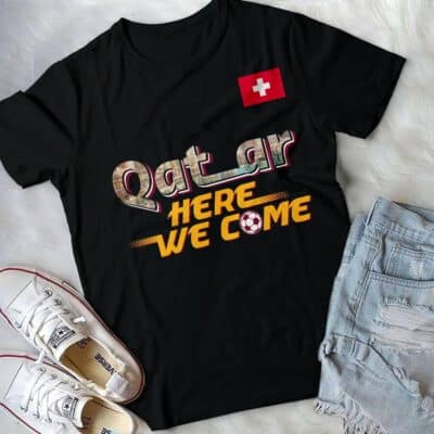 Alternative view of Swiss Flag Qatar Here We Come T-Shirt - Qatar Calling Tee Shirt - Swiss Football World Shirt