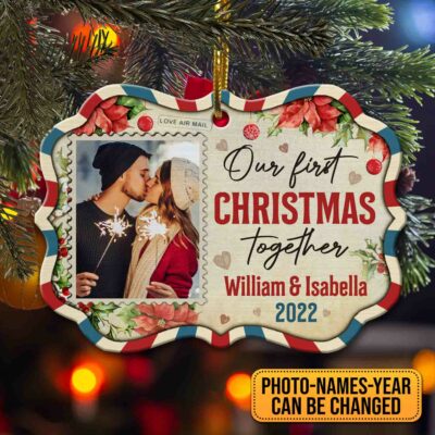 Personalized Our First Christmas Together 2023 Benelux Shaped Medallion Christmas Ornament Keepsake
