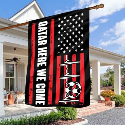 Alternative view of Qatar Here We Come World 2022 Flag - Soccer American Flag
