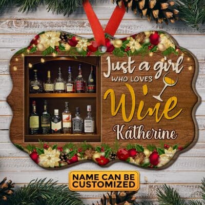 Personalized Just A Girl Who Loves Wine Benelux Shaped Medallion Christmas Ornament Keepsake
