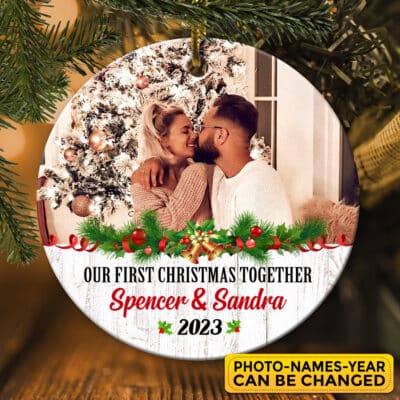 Personalized Photo and Name Our First Christmas Together 2023 Christmas Ornament Keepsake - Christmas Gifts for Her Him