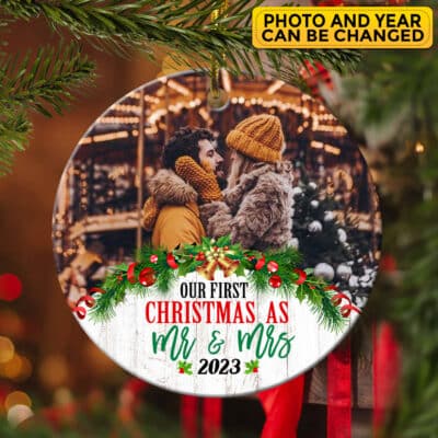 Personalized Photo Our First Christmas As Mr and Mrs 2023 Christmas Ornament Keepsake - First Christmas Gifts for Her Him