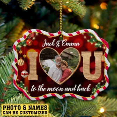 Personalized I Love You To The Moon And Back Couple Benelux Shaped Medallion Christmas Ornament Keepsake