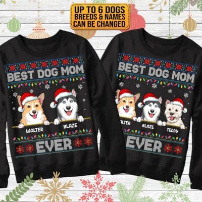 Alternative view of Personalized Best Dog Mom Ever Ugly Sweater - Custom Dog Mom Lovers Christmas Hoodie - Sweatshirt