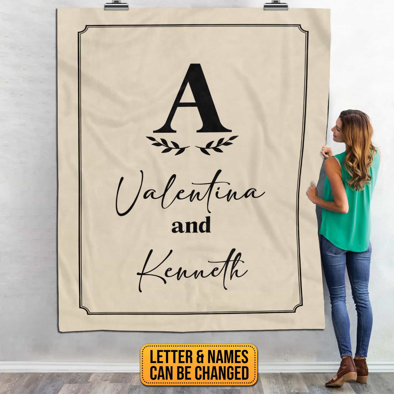 Custom Blanket with Name, Personalized Monogram Name Fleece Blankets Couple Name Throw Blanket