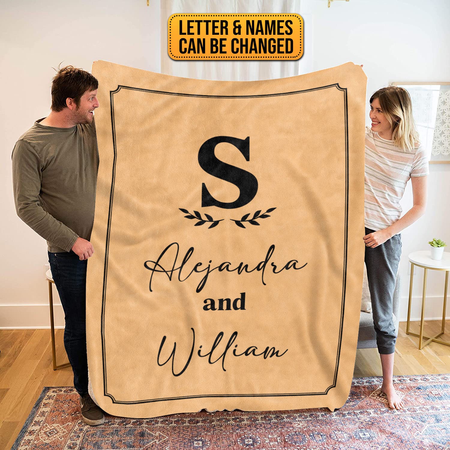 Custom Blanket with Name, Personalized Monogram Name Fleece Blankets