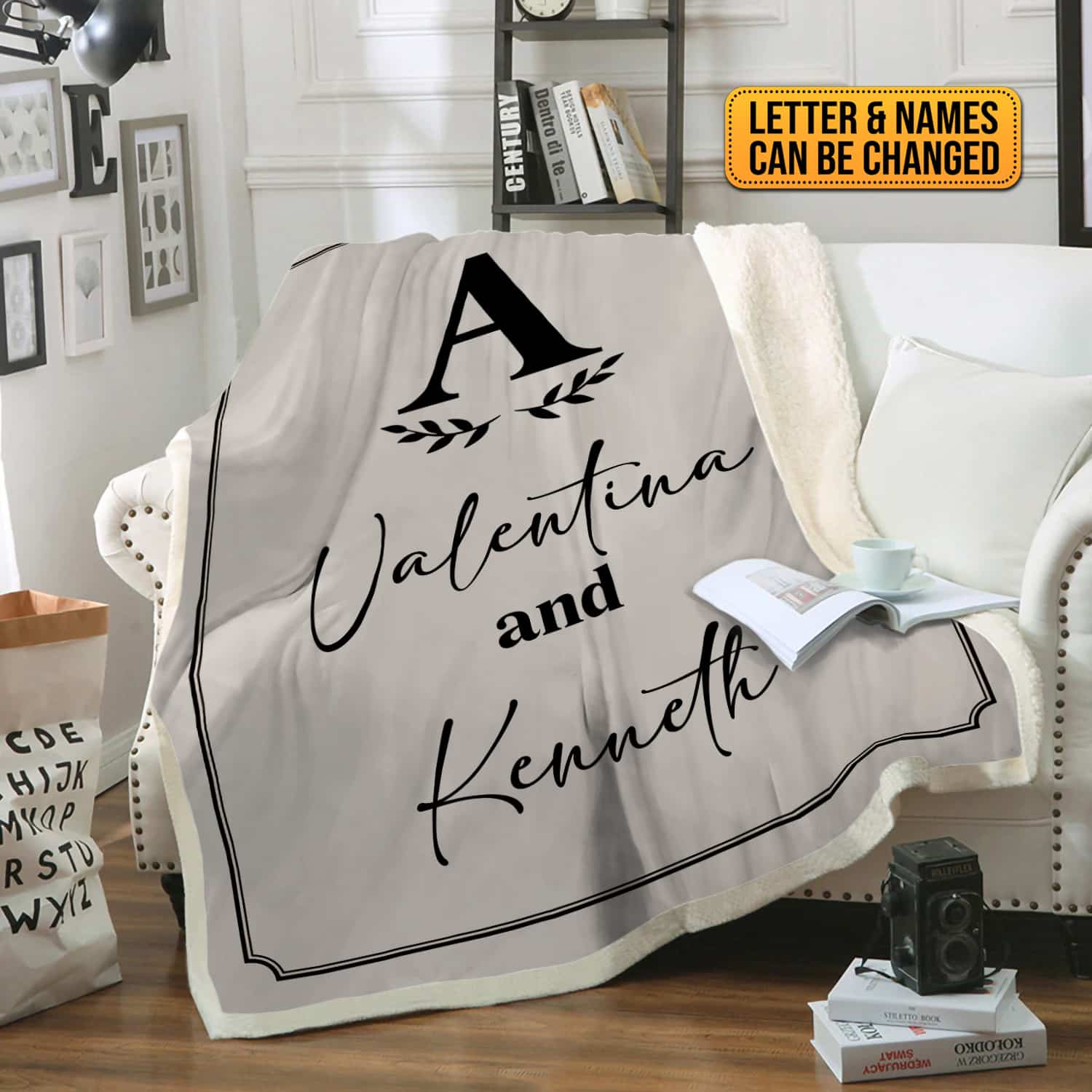 Custom Blanket with Name, Personalized Monogram Name Fleece Blankets Couple Name Throw Blanket