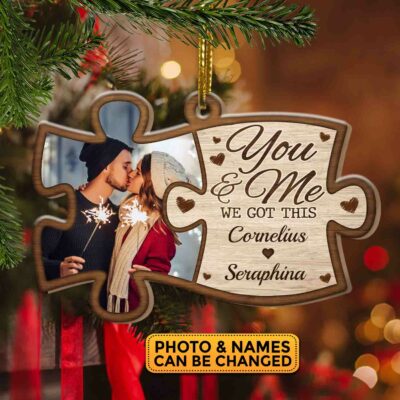 Personalized You And Me We Got This Couple Puzzle Decorative Custom Shaped Wooden Christmas Ornament Keepsake
