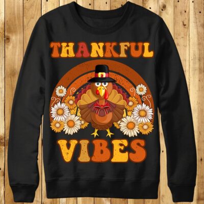Alternative view of Thankful Vibes Turkey Fall Thanksgiving Vintage Retro Groovy T-Shirt Sweatshirt