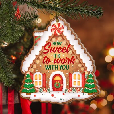 Alternative view of How Sweet It Is To Work With You Custom Shaped Wooden Christmas Ornament Keepsake - Coworker Christmas Gifts