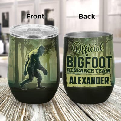 Personalized Official Bigfoot Research Team Vacuum Insulated Cup - Bigfoot Lover Wine Tumbler with Lid