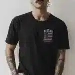Men's black tee mockup psd on tattooed model