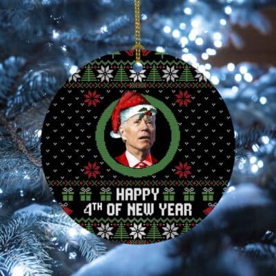 Alternative view of Funny Biden Happy 4th of New Year Christmas Ornament Keepsake - Biden New Year Ornament