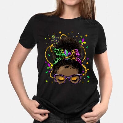 Alternative view of Messy Bun Mardi Gras Girl T-Shirt - Funny Mardi Gras Girl Shirt