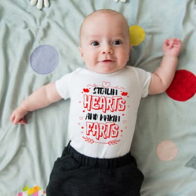 Alternative view of Stealing Hearts And Making Farts Onesie - Funny Toddler Valentines Shirt - Baby Valentines Day Outfit Boy Girl