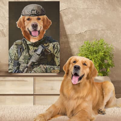 The Veteran - Custom Pet Drawing Canvas Poster - Personalized Pet Portrait Decor Wall Art